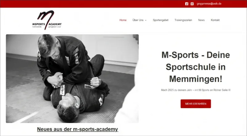 Website der M-Sports Academy Memmingen